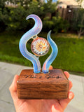 Handmade Memorial Glass Sculpture With Ash-Infused Implosion Marble on Walnut Base — Custom Laser Engraved Keepsake